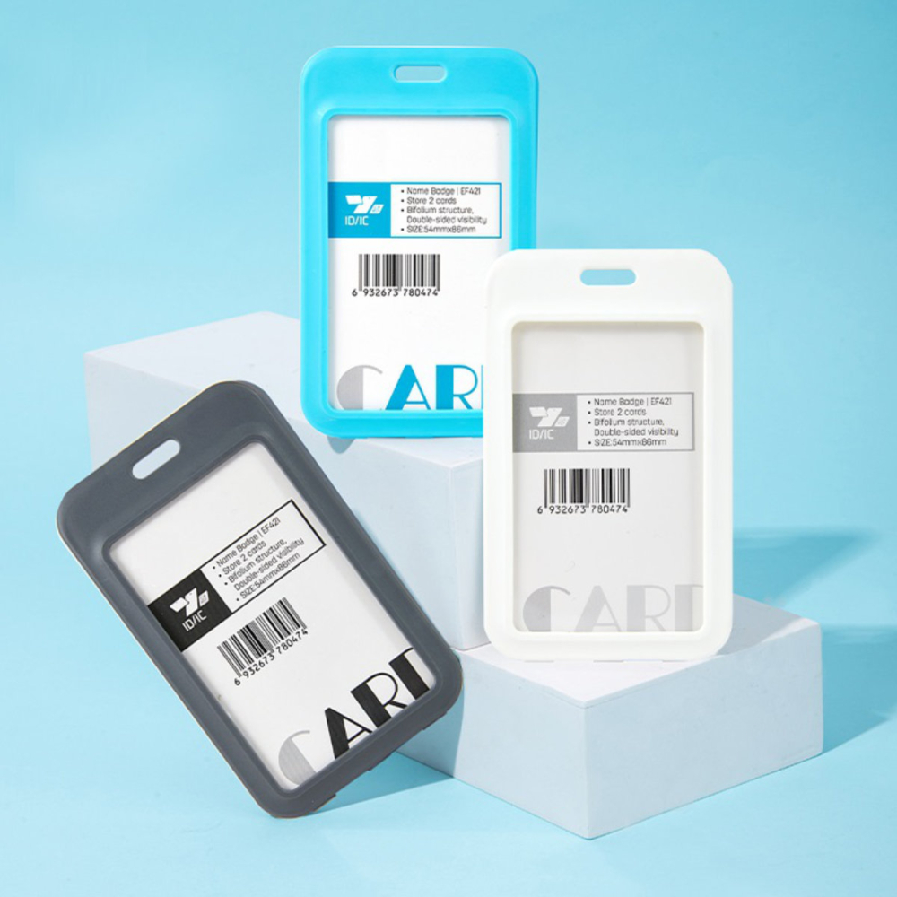 Ecuson Vertical Rigid ABS cu 2 Fete si Snur Textil - Set Complet pentru Badge Vertical Dublu, Model EF421, Culori Asortate [3]