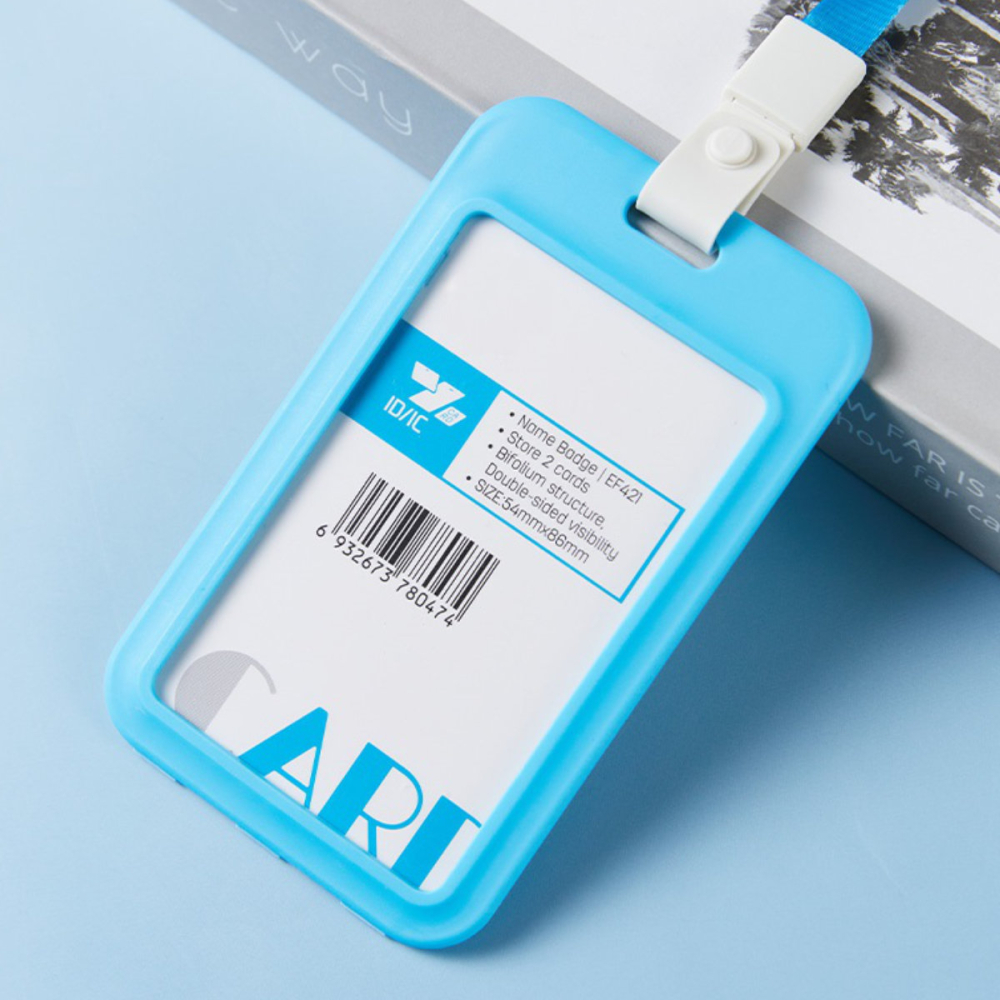 Ecuson Vertical Rigid ABS cu 2 Fete si Snur Textil - Set Complet pentru Badge Vertical Dublu, Model EF421, Culori Asortate [5]