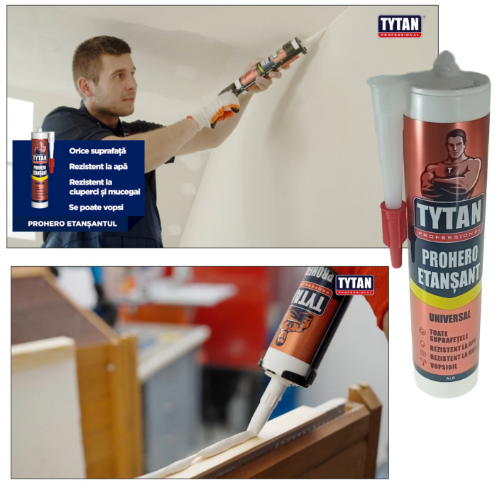 Etansant universal Prohero Tytan Professional 19137, 280ml, pentru sigilare, umplere si reparatii, alb [4]