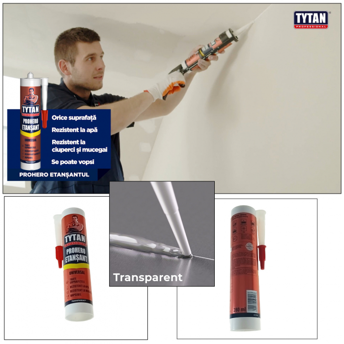 Etansant universal, Prohero Tytan Professional 19141, 280ml, pentru sigilare, umplere si reparatii, transparent [5]