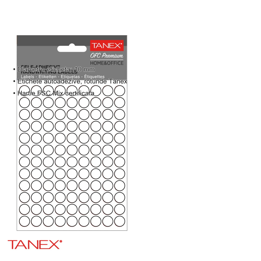 Etichete autoadezive rotunde Tanex, diametru 10 mm, albe, set 1080 bucati, hartie FSC certificata [3]