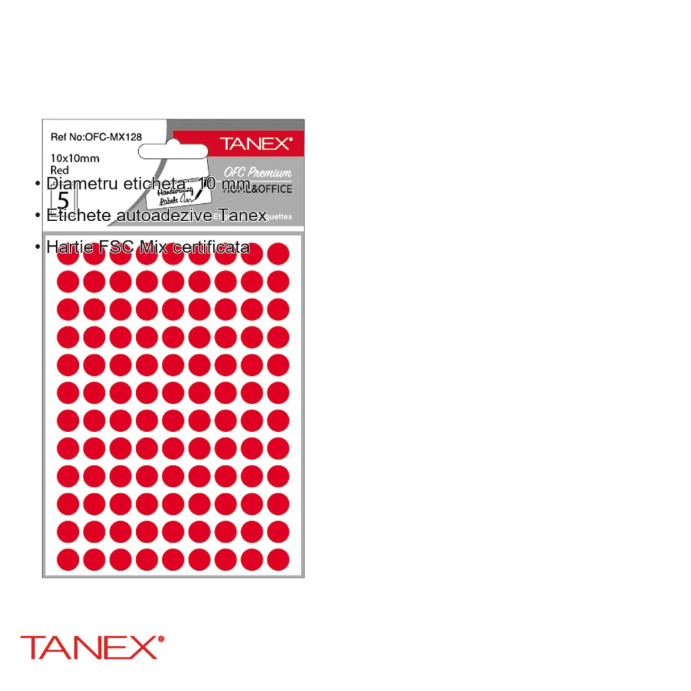 Etichete autoadezive rotunde Tanex, diametru 10 mm, culoare rosie, set 540 bucati, hartie FSC certificata [3]