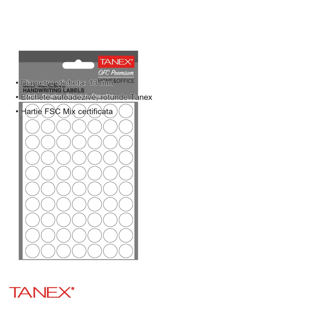 Etichete autoadezive rotunde Tanex, diametru 13 mm, albe, set 700 bucati, pentru marcare si organizare [3]