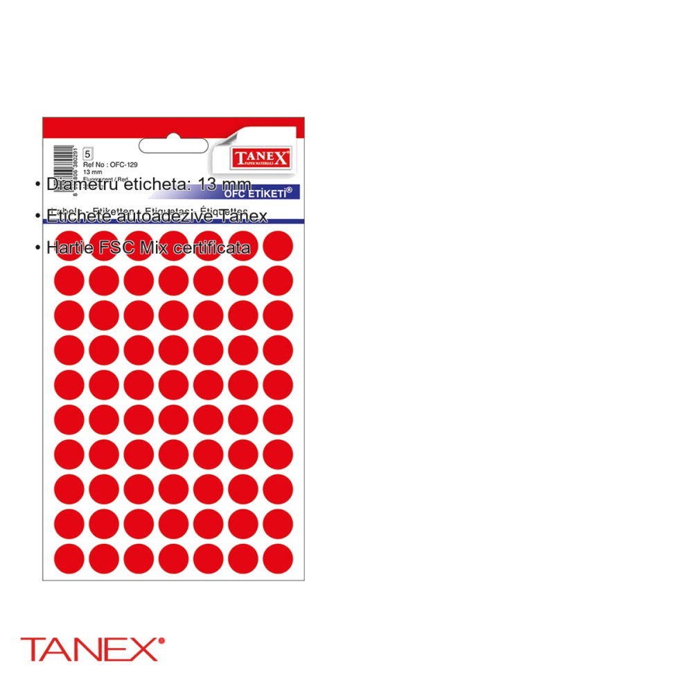 Etichete autoadezive rotunde Tanex, diametru 13 mm, culoare rosie, set 350 bucati, pentru marcare si organizare [3]
