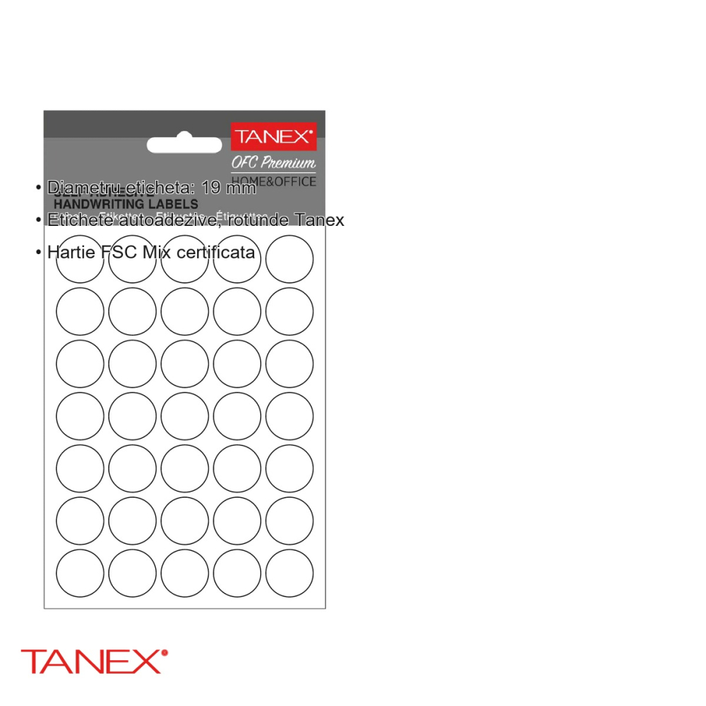 Etichete autoadezive rotunde Tanex, diametru 19 mm, albe, hartie FSC certificata, 350 bucati/set [3]