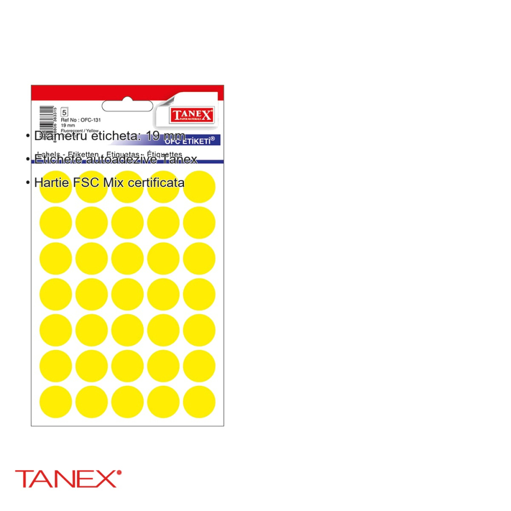 Etichete autoadezive rotunde Tanex, diametru 19 mm, culoare galbena, set 175 bucati pe folii [3]