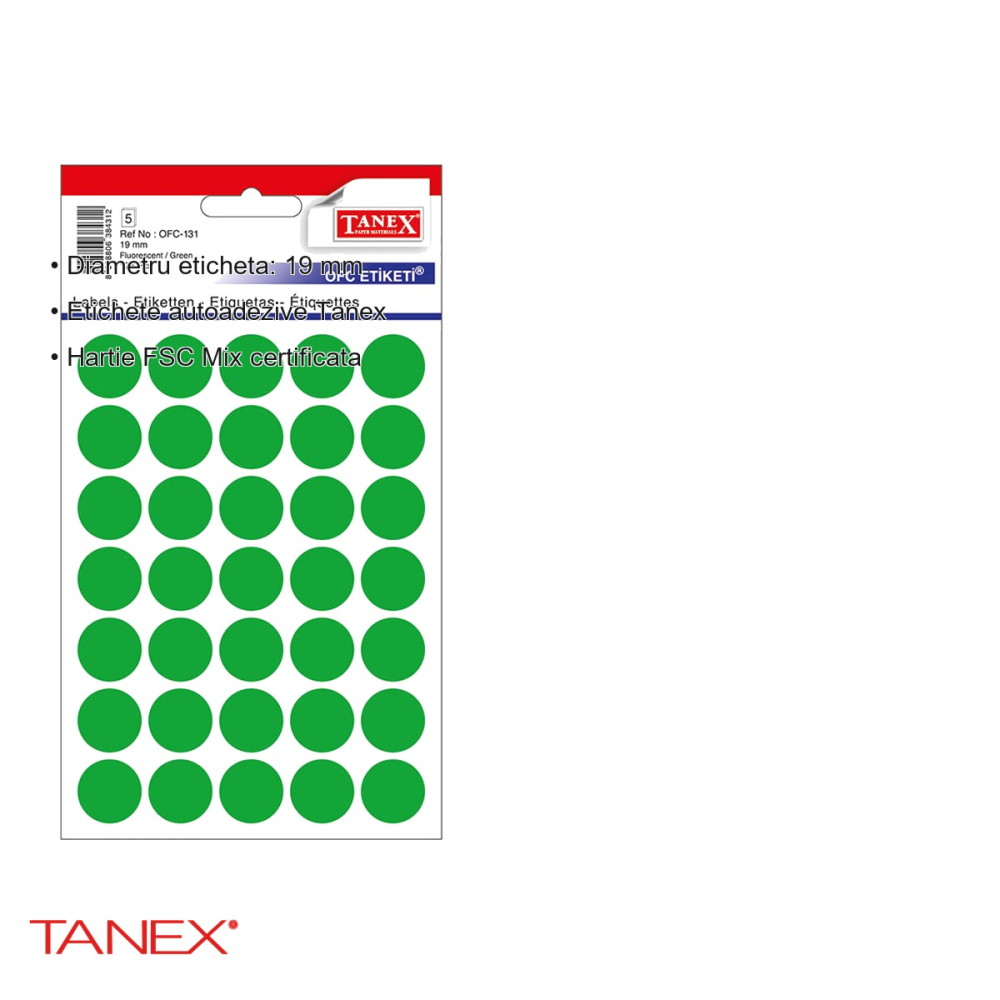 Etichete autoadezive rotunde Tanex, diametru 19 mm, culoare verde, set 175 bucati pe folii [3]