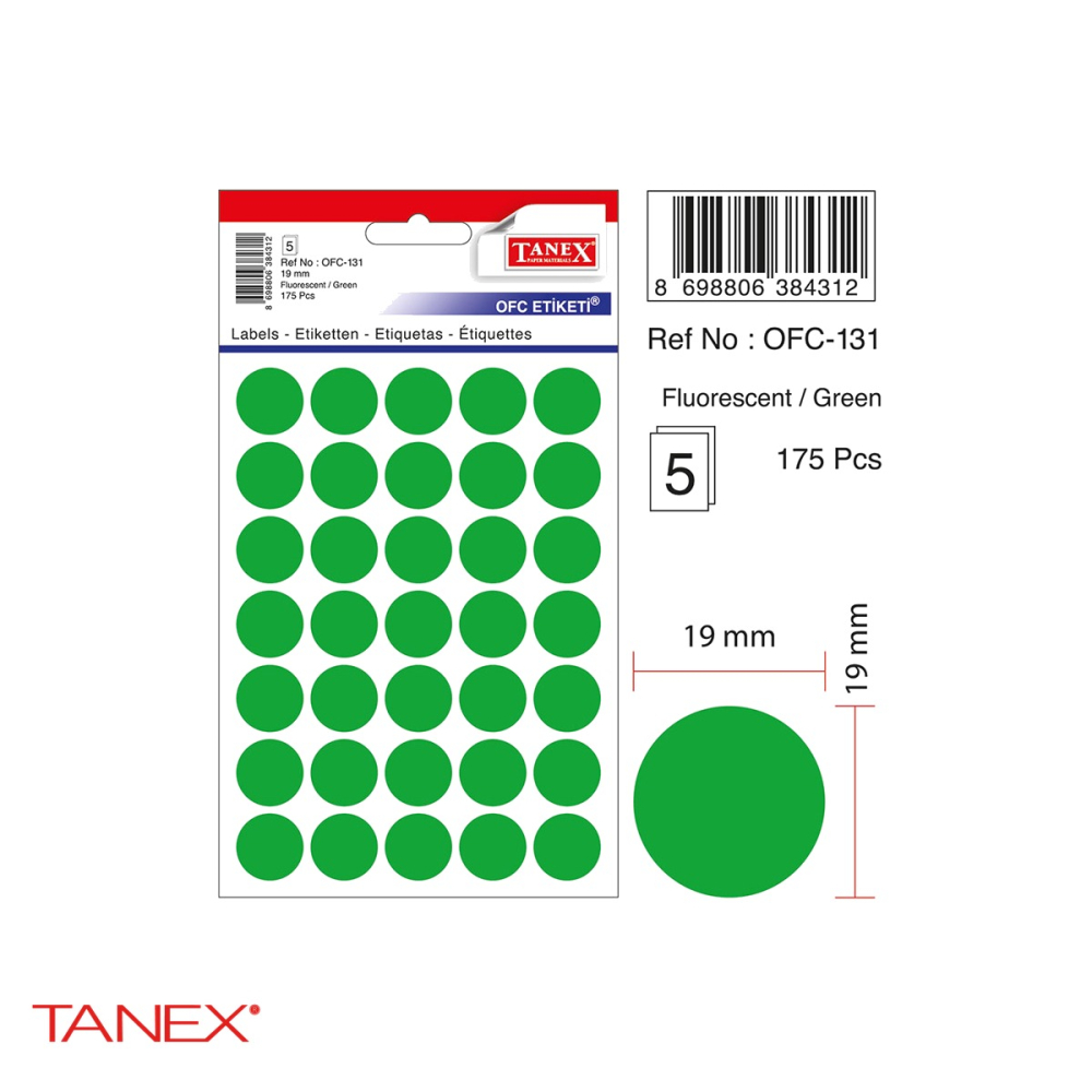 Etichete autoadezive rotunde Tanex, diametru 19 mm, culoare verde, set 175 bucati pe folii [4]