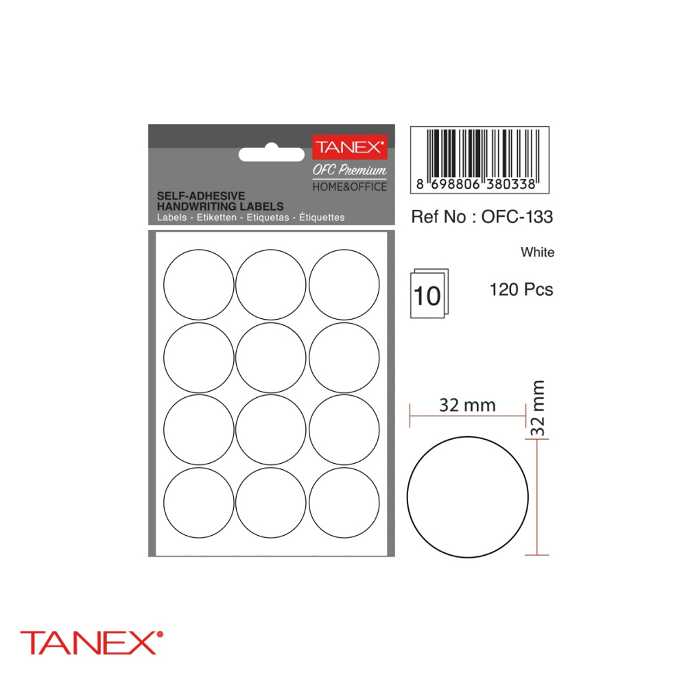Etichete autoadezive rotunde Tanex, diametru 32 mm, albe, set 120 bucati, pentru organizare si etichetare [4]