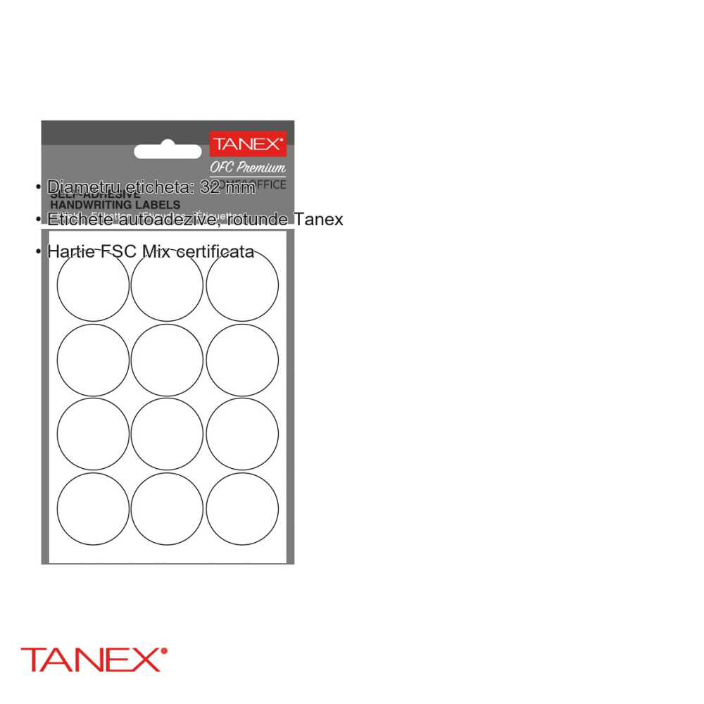Etichete autoadezive rotunde Tanex, diametru 32 mm, albe, set 120 bucati, pentru organizare si etichetare [3]
