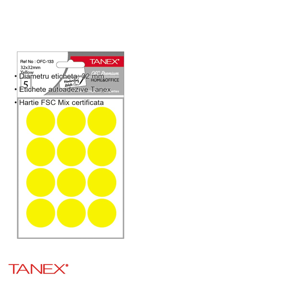 Etichete autoadezive rotunde Tanex, diametru 32 mm, culoare galbena, set 60 bucati, pentru organizare si marcare [3]