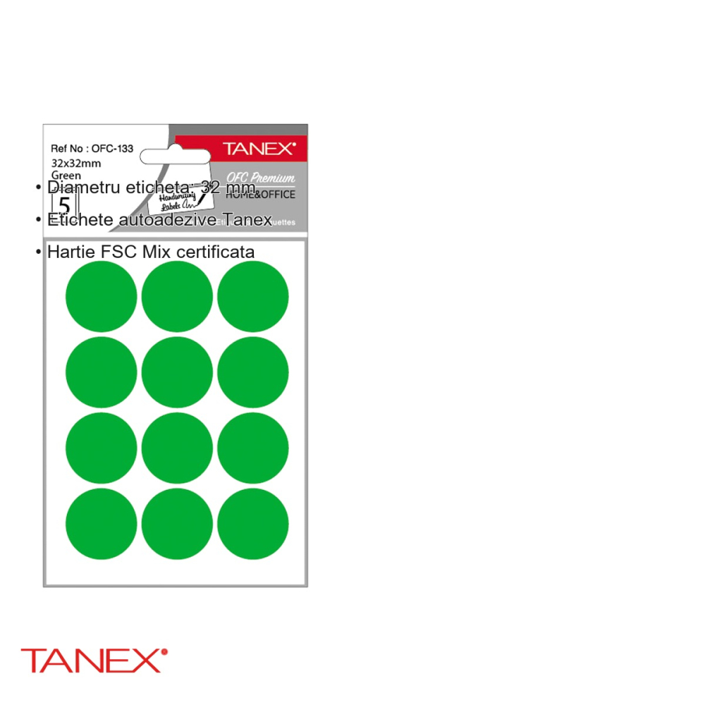 Etichete autoadezive rotunde Tanex, diametru 32 mm, culoare verde, set 60 bucati, pentru organizare si marcare [3]