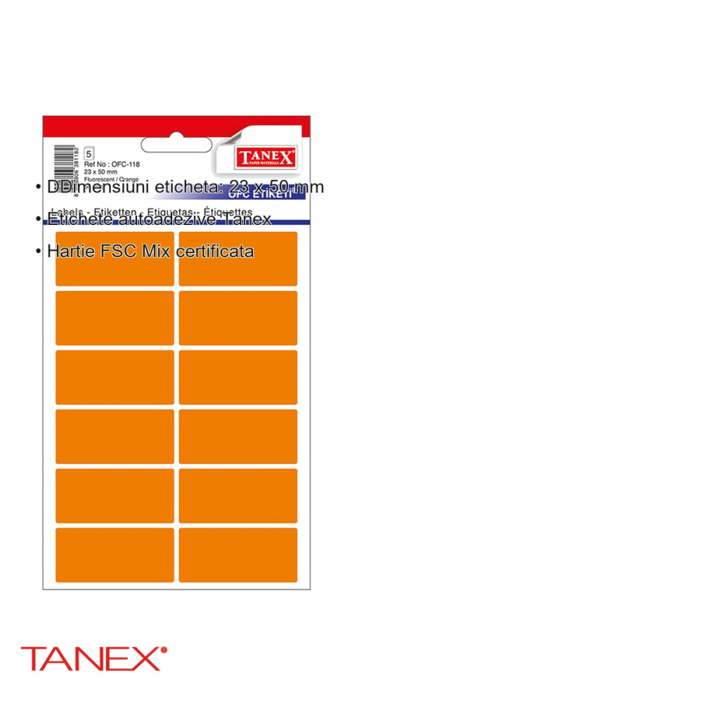 Etichete autoadezive Tanex, 23x50 mm, colturi rotunjite, culoare portocaliu, set 60 bucati [3]