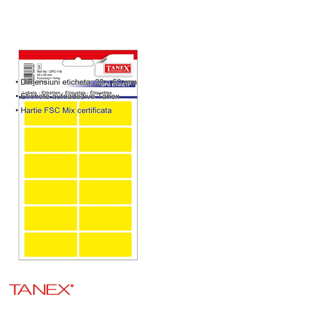 Etichete autoadezive Tanex, dreptunghiulare cu colturi rotunjite, 23x50 mm, galben, set 60 bucati, hartie FSC certificata [3]