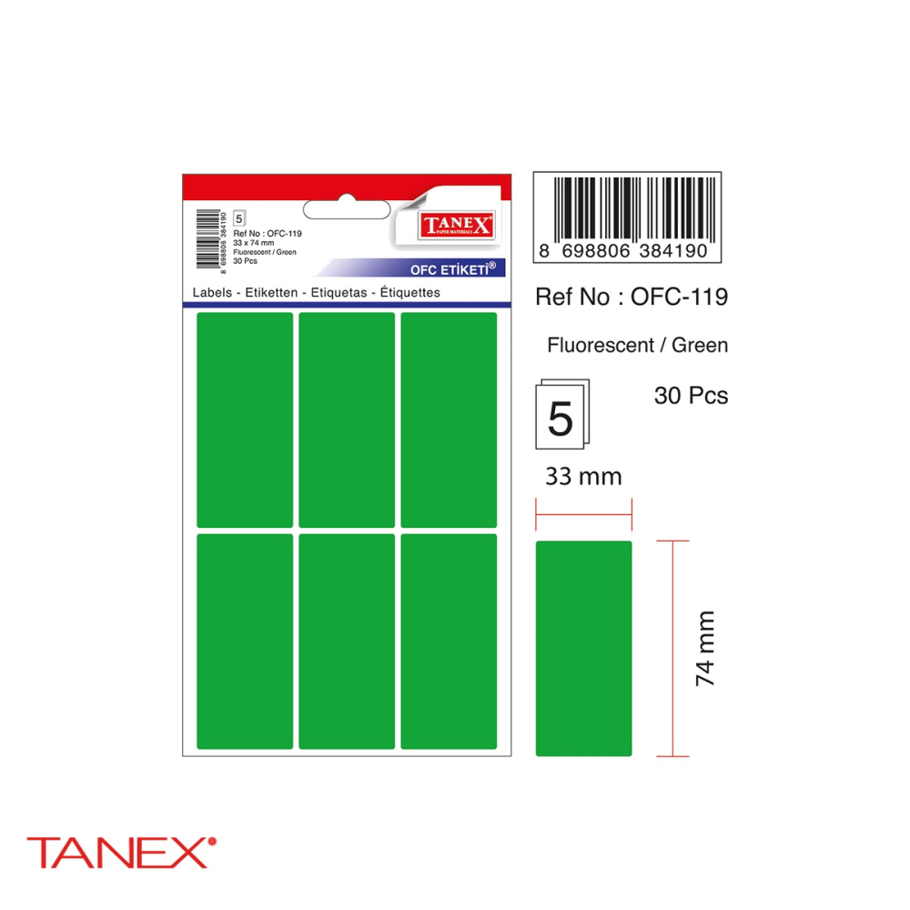 Etichete autoadezive Tanex, dreptunghiulare cu colturi rotunjite, 33x74 mm, verde, set 30 bucati [4]