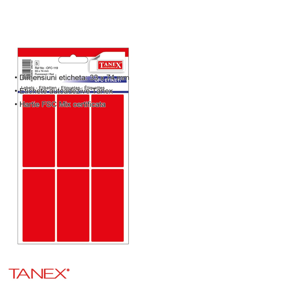 Etichete autoadezive Tanex, dreptunghiulare cu colturi rotunjite, rosii, 33x74 mm, set 30 bucati, hartie FSC certificata [3]
