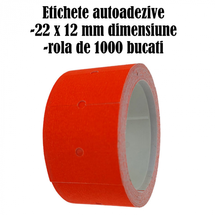 Etichete de pret autoadezive 22x12mm, la rola de 12g, rosu fluorescent [6]