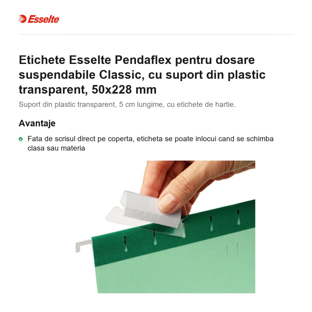 Etichete Esselte Pendaflex pentru dosare suspendabile Classic, cu suport din plastic transparent, 50x228 mm [2]