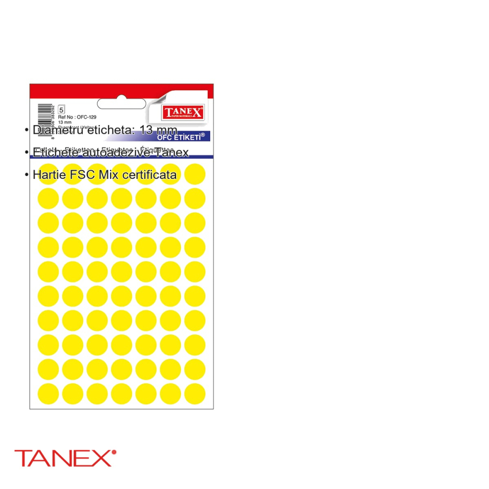 Etichete rotunde autoadezive Tanex, diametru 13 mm, culoare galbena, 350 bucati pe set, pentru marcare si organizare [3]