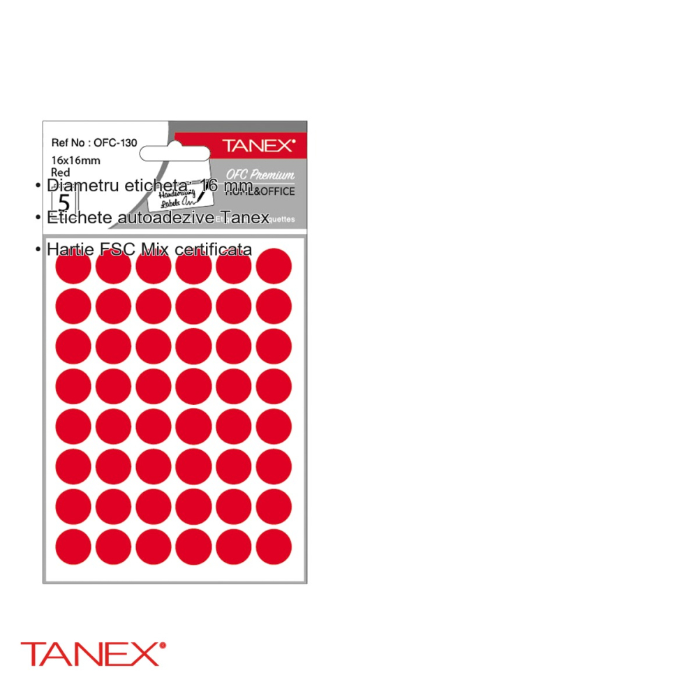 Etichete rotunde autoadezive Tanex, diametru 16 mm, culoare rosie, set 240 bucati pe folii [3]