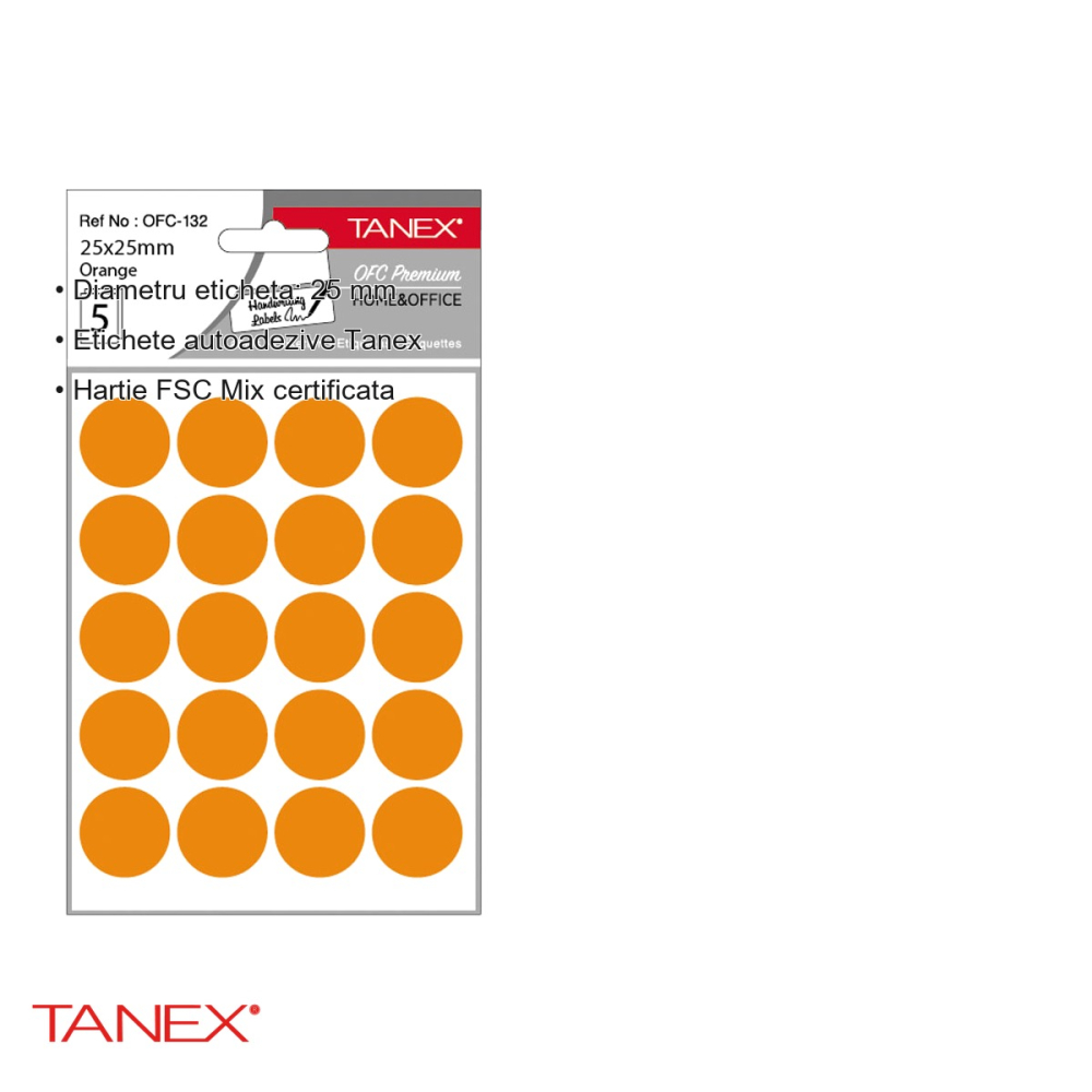 Etichete rotunde autoadezive Tanex, diametru 25 mm, culoare portocaliu, set 100 bucati, hartie FSC certificata [3]