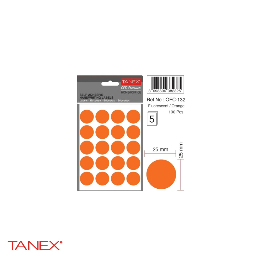 Etichete rotunde autoadezive Tanex, diametru 25 mm, culoare portocaliu, set 100 bucati, hartie FSC certificata [4]