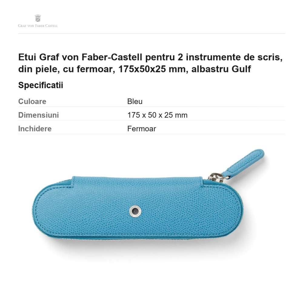 Etui Graf von Faber-Castell pentru 2 instrumente de scris, din piele, cu fermoar, 175x50x25 mm, albastru Gulf [3]