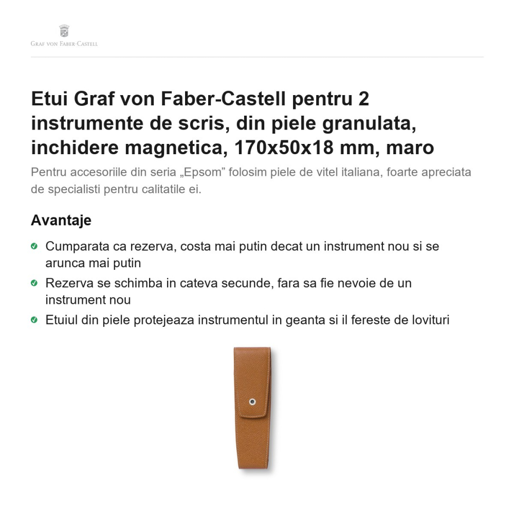 Etui Graf von Faber-Castell pentru 2 instrumente de scris, din piele granulata, inchidere magnetica, 170x50x18 mm, maro [2]