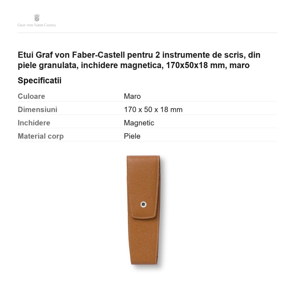 Etui Graf von Faber-Castell pentru 2 instrumente de scris, din piele granulata, inchidere magnetica, 170x50x18 mm, maro [3]