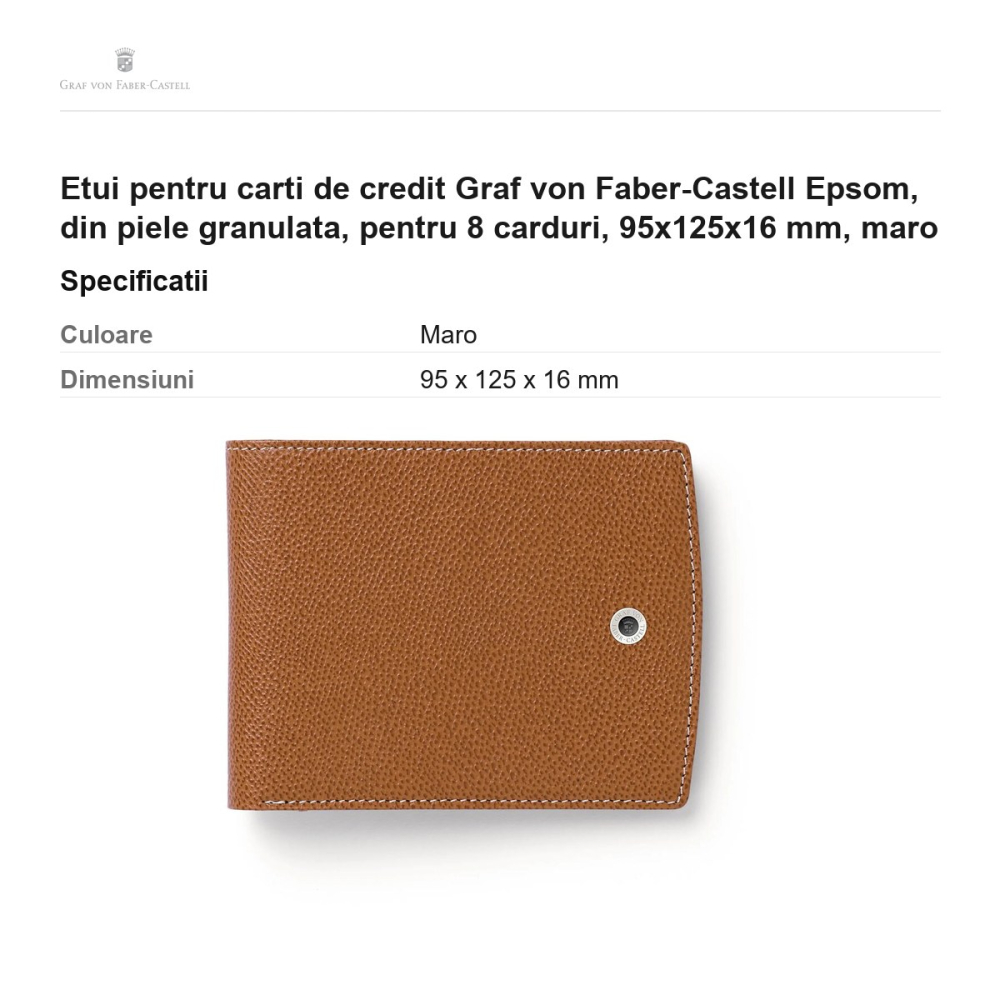 Etui pentru carti de credit Graf von Faber-Castell Epsom, din piele granulata, pentru 8 carduri, 95x125x16 mm, maro [3]