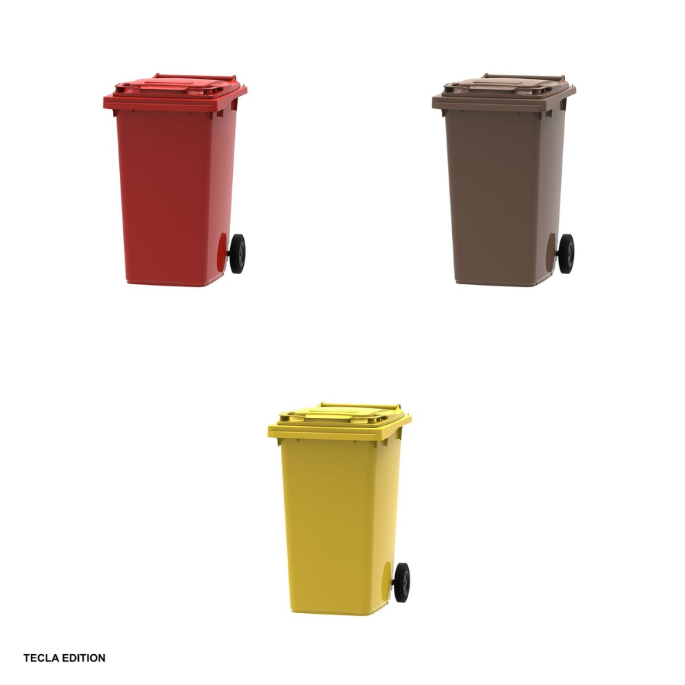 Europubela 120 litri din polietilena HDPE, 2 roti din cauciuc de 200 mm, capac plat rabatabil, rezistenta la UV, standard EN 840 [4]