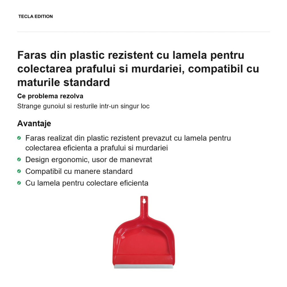Faras din plastic rezistent cu lamela pentru colectarea prafului si murdariei, compatibil cu maturile standard [2]