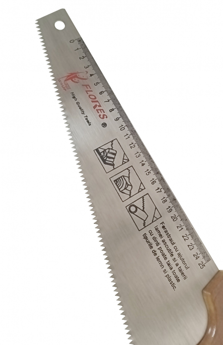 Ferastrau cu lama de 400 mm gradata pe lungimea de 25 cm si maner de lemn, Flores, pentru lemn si plastic [3]