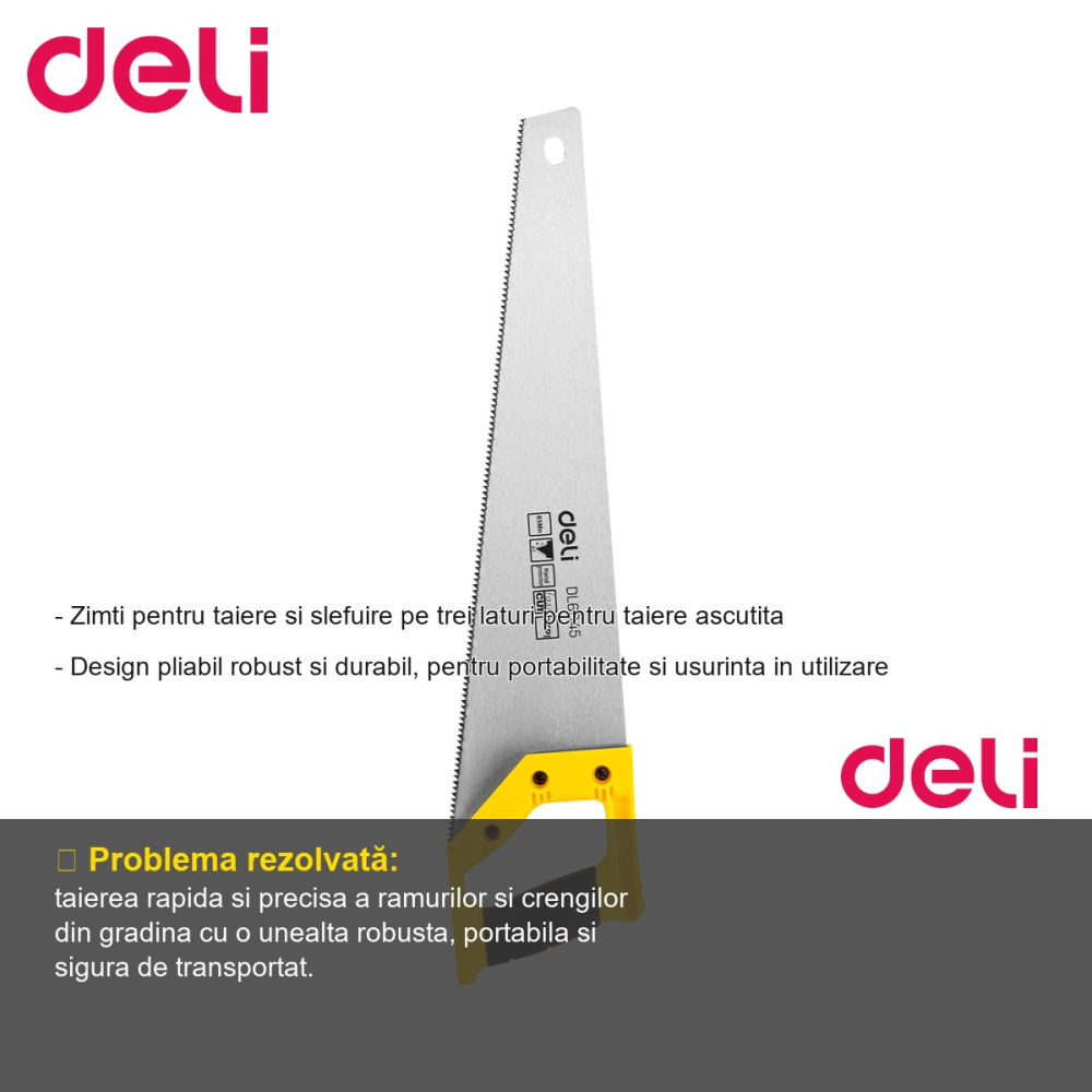 Fierastrau pliabil Deli, 45 cm, zimti pe trei laturi, pentru gradinarit si taiere ramuri [2]