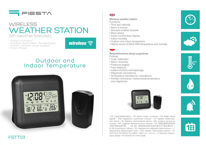 Statie Meteo Fiesta Lcd, Indoor,Outdoor,Wireless Black [42292] - FSTT03 [4]