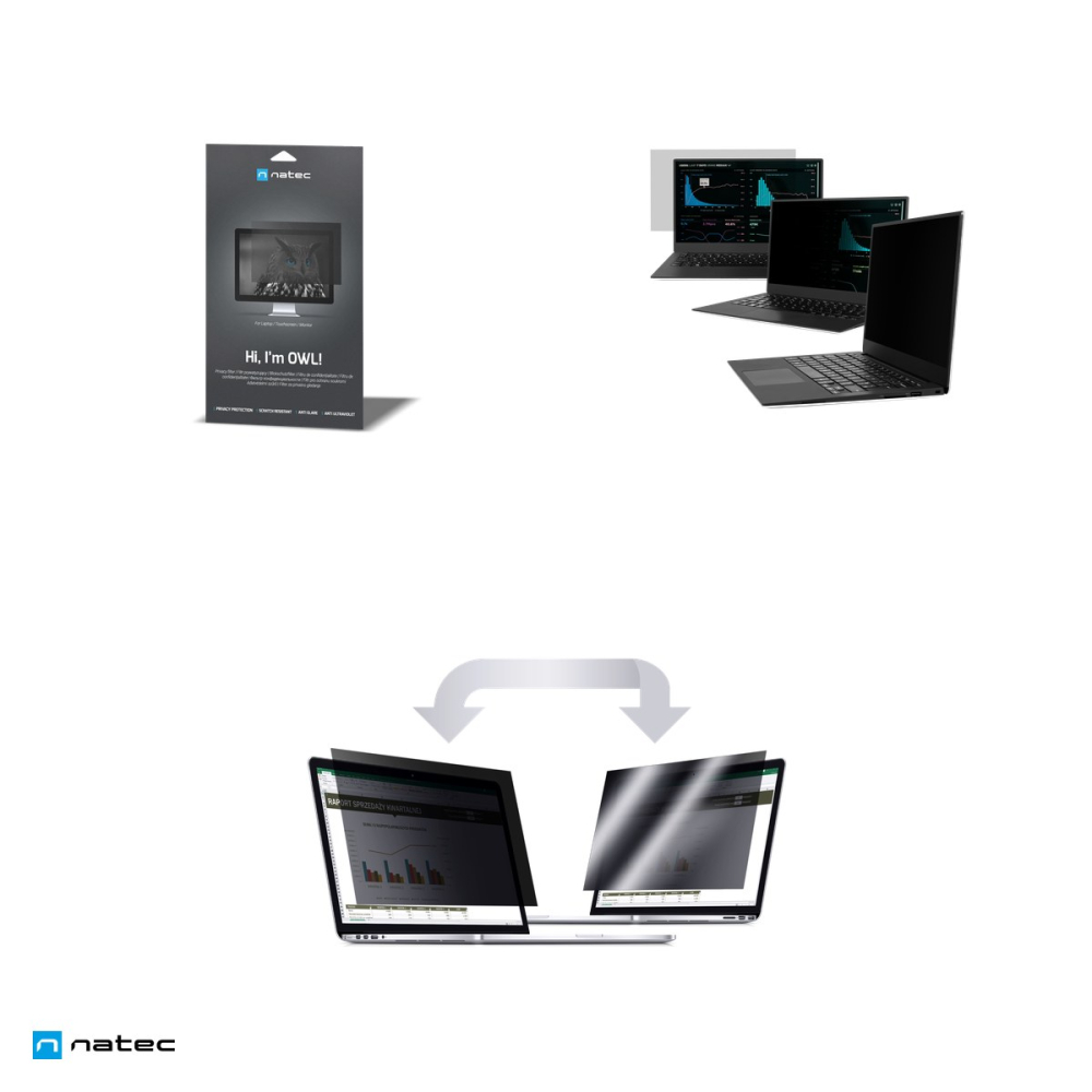Filtru de confidentialitate Natec OWL pentru monitor 23,8 inch, format 16:9, tehnologie micro-louver, unghi de vizualizare 30 de grade, fata mata si fata lucioasa, transparent, NFP-1477 [5]