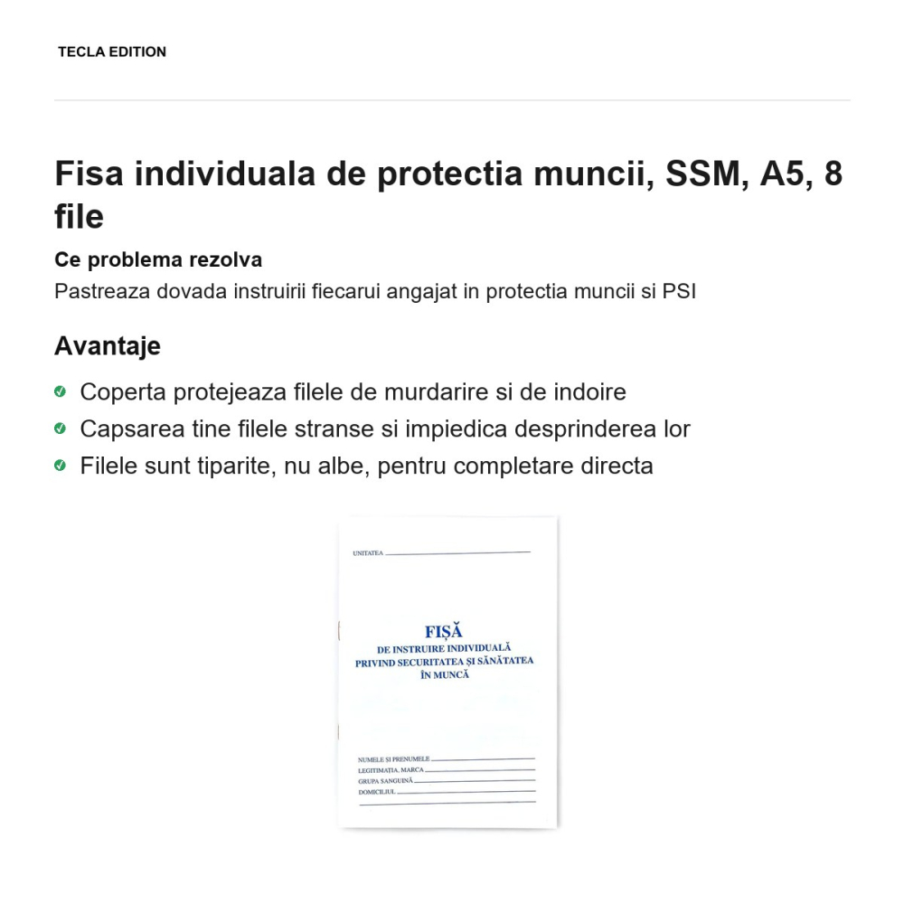 Fisa individuala de protectia muncii, SSM, A5, 8 file [2]