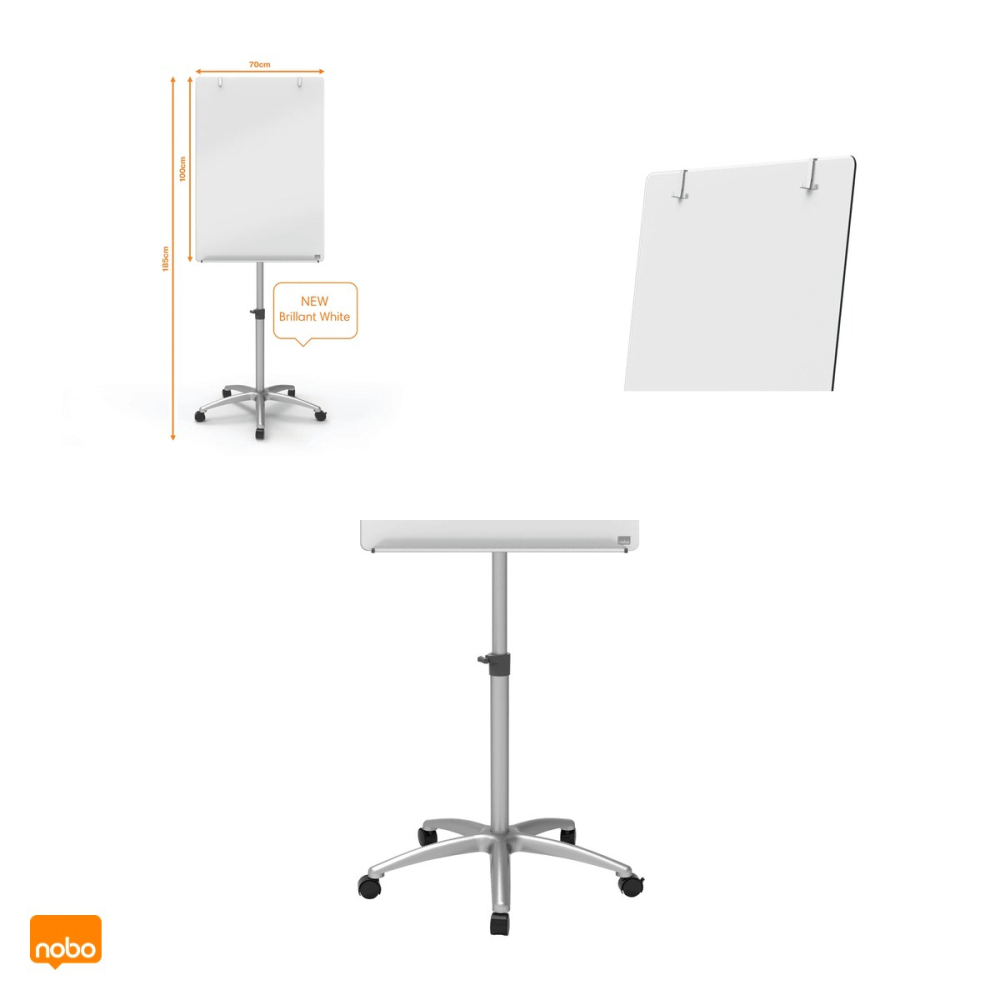 Flipchart magnetic din sticla Nobo Prestige, mobil cu roti blocabile, inaltime reglabila, marker si magneti inclusi, 70x100 cm [4]