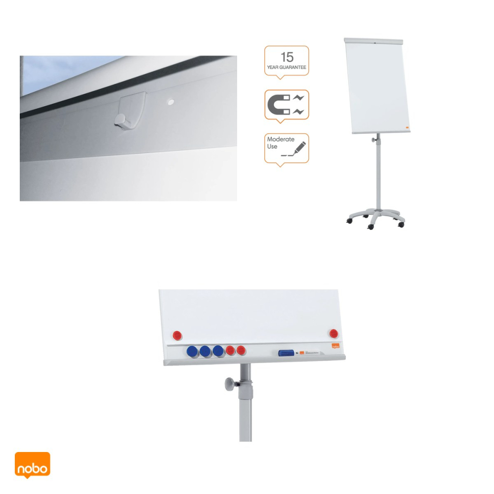 Flipchart magnetic mobil Nobo Essentials, cu roti blocabile, inaltime reglabila, tavita pentru marker, 68x100 cm [4]