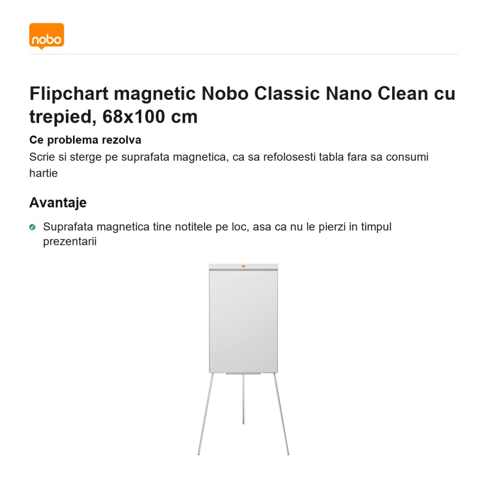 Flipchart magnetic Nobo Classic Nano Clean cu trepied, 68x100 cm [2]