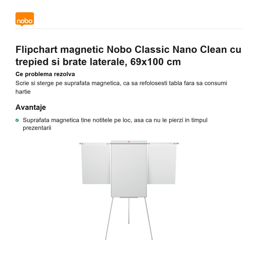 Flipchart magnetic Nobo Classic Nano Clean cu trepied si brate laterale, 69x100 cm [2]