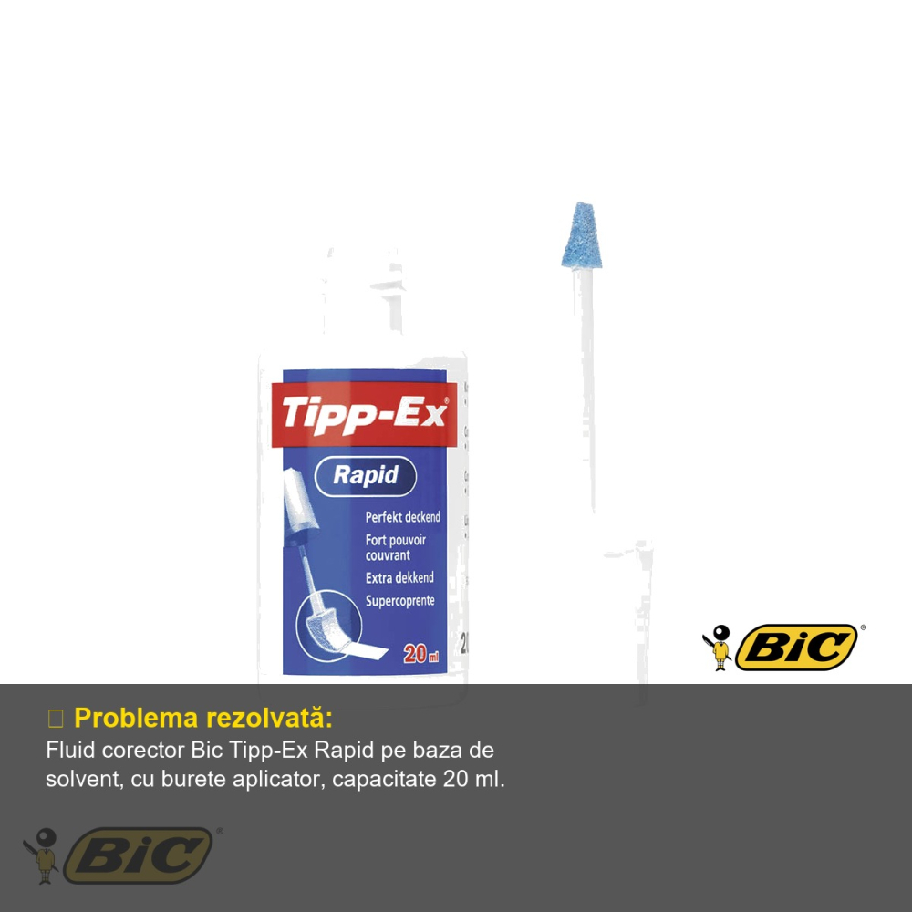 Fluid corector cu burete Bic Tipp-Ex Rapid, pe baza de solvent, uscare rapida, 20 ml [4]