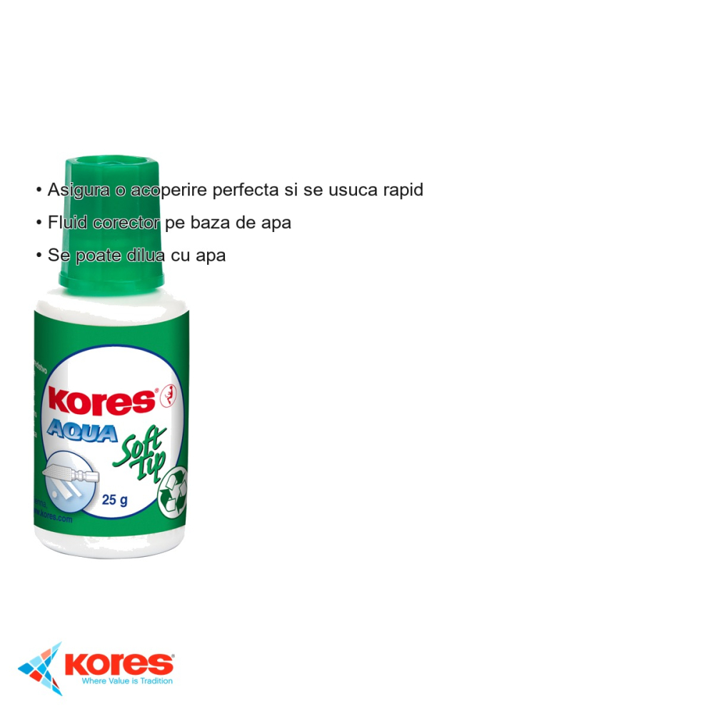 Fluid corector pe baza de apa Kores, aplicator cu burete, 25g, acoperire perfecta, pentru birou si scoala [3]