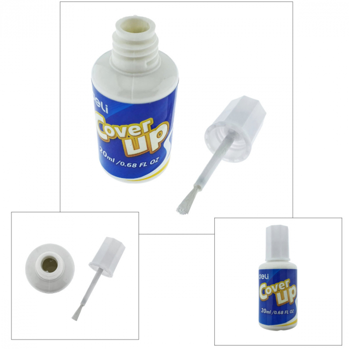 Fluid Corector pe baza de solvent, flacon cu 20ml, DELI 93291, cu aplicator tip pensula, uscare rapida [5]