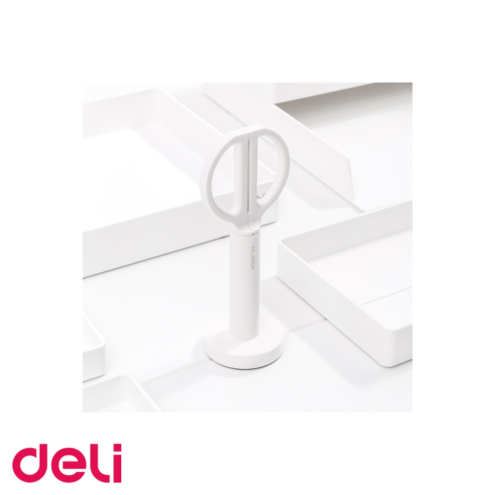 Foarfeca de birou cu suport Deli Nusign, lame inox, manere ergonomice, 18 cm, alba [5]