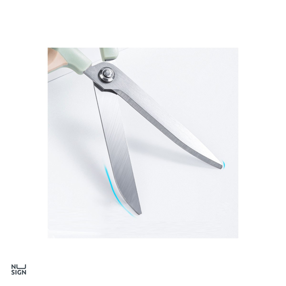 Foarfeca de birou Deli Nusign bicolora, 15.5 cm, lame curbate din otel inoxidabil, bleu-crem [5]