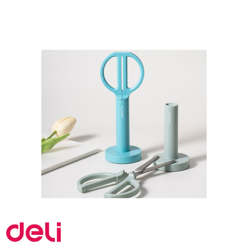 Foarfeca de birou Deli NuSign cu suport, lame inox, manere ergonomice, 18 cm, albastra [5]