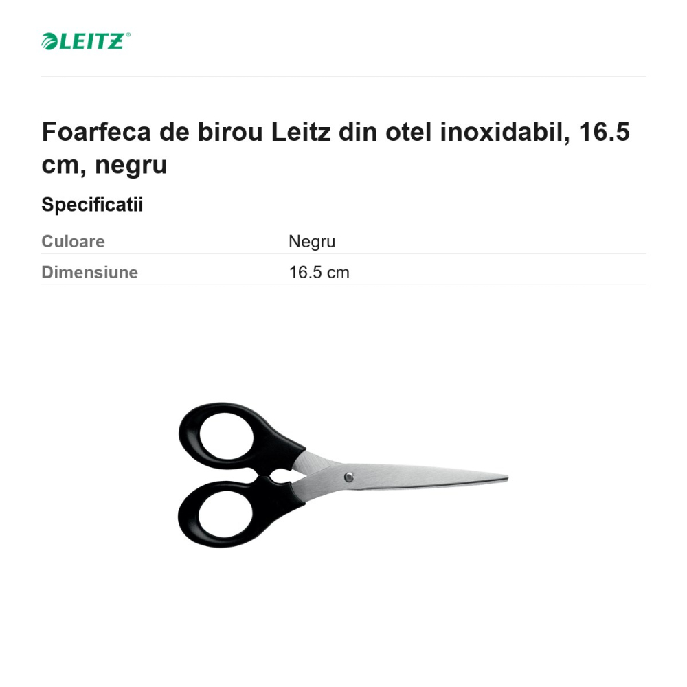 Foarfeca de birou Leitz din otel inoxidabil, 16.5 cm, negru [3]