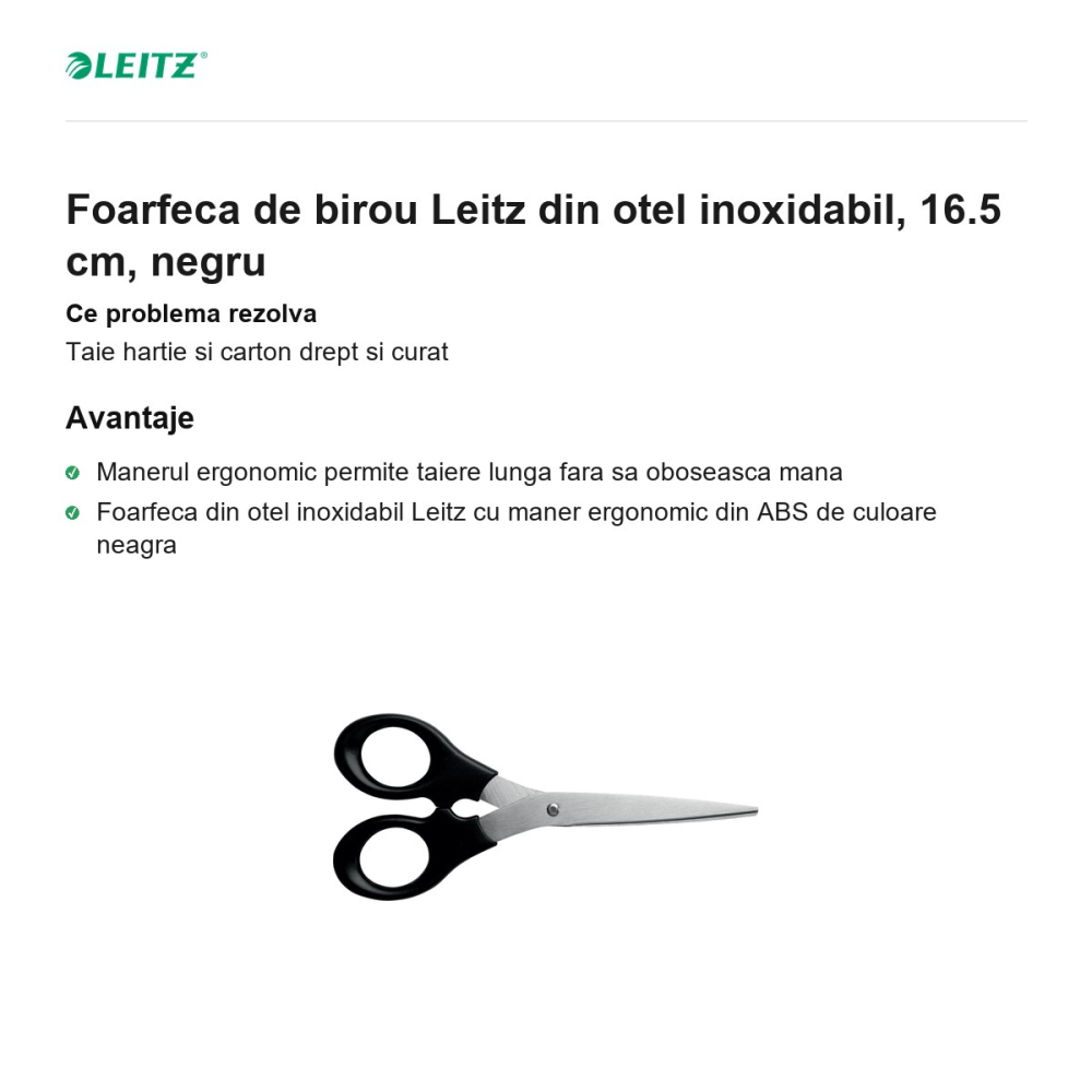 Foarfeca de birou Leitz din otel inoxidabil, 16.5 cm, negru [2]
