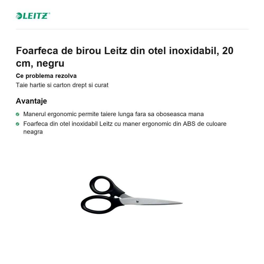 Foarfeca de birou Leitz din otel inoxidabil, 20 cm, negru [2]